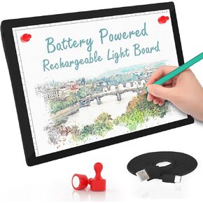Rechargeable A4 Light Pad, LED Tracing Light Box for Diamond Painting, Comzler Light Board with Stepless Dimmable Type-C Cable, Ultra-Thin Light Table for Weeding Vinyl, Sketching, Animation, Black