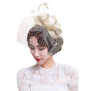 Women Feather Fascinator Flower Derby Headpiece Elegant Hairpin Headband for Tea Party Wedding Cocktail Church Bride Headwear
