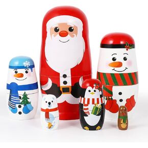 Ciieeo 6pcs Christmas Russian Matryoshka Dolls Snowmen Nesting Dolls Handmade Wooden Russian Dolls for Christmas Birthday