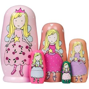 Tphon Cute Nesting Dolls Matryoshka Doll Russian Handmade Wooden Dolls Cartoon Pattern Nesting Doll Toy Stacking Doll Set for Kids Birthday