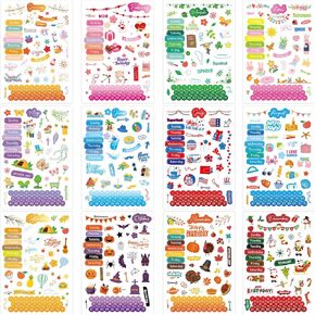 Daily Planner Stickers Clear 24 Sheets 1800+ Monthly Celebration Stickers for Calendar Planning Scrapbooking Holiday Seasons General Events with Tweezer