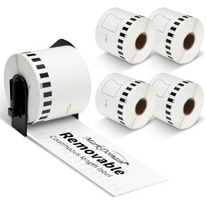 MarkDomain DK-2205 Paper Label Replace Brother DK2205 (2.4 in X 100 Ft) Continuous Label Tape Use with Brother QL-800 QL-720NW QL-810W QL-820nwb Label Printer - 8 White Paper Rolls + 1 Frame