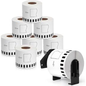 MarkDomain DK-2205 Paper Label Replace Brother DK2205 (2.4 in X 100 Ft) Continuous Label Tape Use with Brother QL-800 QL-720NW QL-810W QL-820nwb Label Printer - 8 White Paper Rolls + 1 Frame