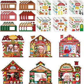 Capoda 24 Pack Christmas Picture Frame Craft Ornament Kits DIY Christmas Picture Frames Xmas Holiday Santa's Workshop Picture Frame Craft Ornaments for Christmas Tree Decor Group Game Activities