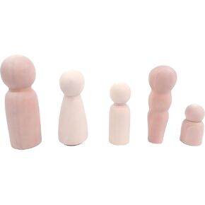 Magikon Pack of 5 Unfinished Peg Dolls, Unpainted Puppet Bodies, Wooden Peg People Marionette Bodies