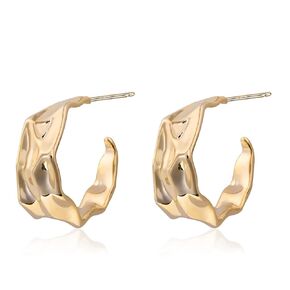 Irregular Gold Hoop Earrings for Women C-Shaped 14k Gold Earrings Hypoallergenic Chunky Gold Earrings for Women Trendy