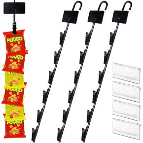 Hanging Merchandise Strips with Hooks Chip Display Rack Stands Potato Bag Holder 12 Clips for Retail Displaying Label Headers Greeting Card Party Vendors Snack Candy Portable Organizer Storage 6 Pack