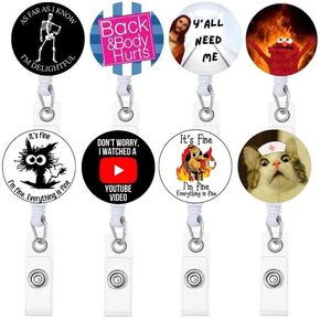 8pc Funny [Badge] [Reel] Retractable for [Nurse]s, Medical & Nursing, Cute Cool ID Tag Card Holder Clips for Office Work Doctor Student for Men & Women Lanyard Supplies Accessories (B)