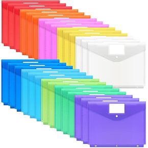 EOOUT 30pcs Binder Folders, Binder Pocket for 3 Ring, 10 Colors Binder Organizer File Folders, Letter Size Snap Button Pouch with Label Pocket