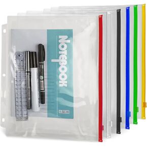 Binditek 40 Pack Plastic Zippered Binder Pockets, 3-Hole Punched Binder Folders for 3 Ring Binder, Clear PVC with Multicolor Zippers, Waterproof Loose Leaf Bag Binder Pouch Document Filing Storage Bag