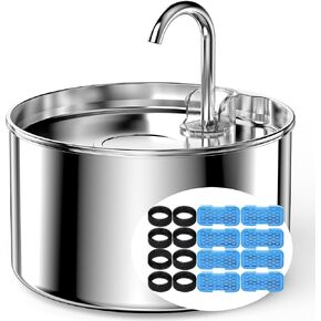 Stainless Steel Cat Water Fountain: Pet Fountains Indoor Metal Automatic Dispenser Cat Waterer Bowls Dog Faucet Bottle Pets 24/7 Running Watering for Drinking Quiet Pump with 1 Filter