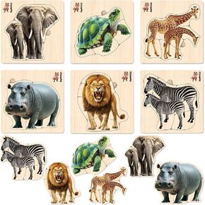 QUOKKA Wooden Puzzles for Toddlers 3-4 - 6XSET Toddler Puzzles Ages 3-4 - Wood Learning Montessori Toys 3-5 Year Old - Preschool Animal Travel Game Gift for Boys & Girls