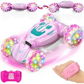 Gesture Sensing RC Stunt Car, Remote Control Car Christmas Birthday Gifts for Kids Age 6-12, 2.4Ghz Hand Controlled Twist Cars, 360° Rotating Off Road Car Toy for Girls Boys Age 6 7 8 9 10 11+ (Pink)