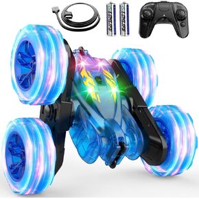 Remote Control Car,Stunt RC Cars for Kids with Colorful Light,Fast USB-C Charging,Double-Sided 360° Rotating Rechargeable 4WD RC Truck Car Toys for Ages 5-7 Gift for Boys Girls Ages 8-12(Blue)