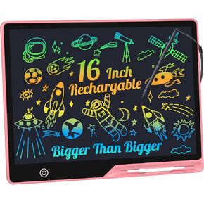 LCD Writing Tablet,16 Inch Colorful Screen Rechargeable Doodle Board Toddler Educational Toys for 3 4 5 6 Years Old Boys Girls Reusable Portable Drawing Tablet Christmas Toys Gifts for Kids (Black)