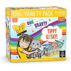 Weruva B.F.F. OMG - Best Feline Friend Oh My Gravy!, Yippy Ki Yay Yellows! Variety Pack, 2.8oz Pouch (Pack of 12)