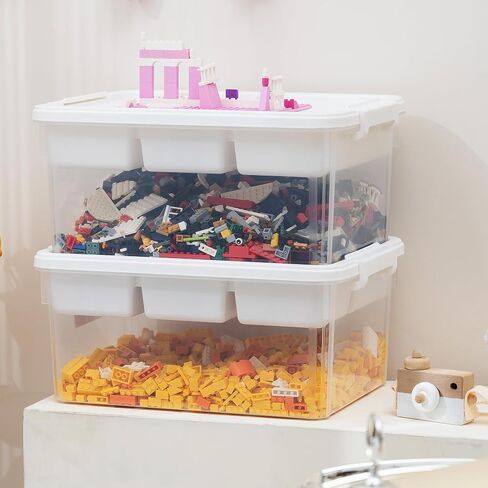 Citylife 17 QT Plastic Storage Box with Building Baseplate Lid and Removable Tray Craft Organizers and Storage Clear Storage Container for Organizing Bead, Tool, Sewing in Kuwait