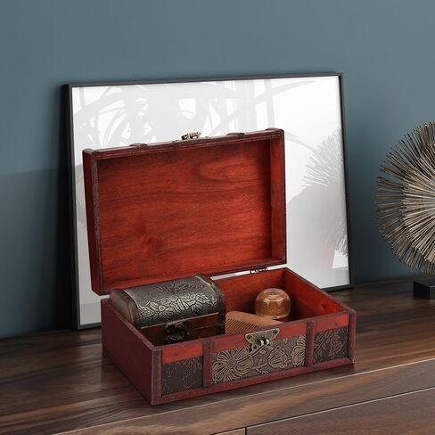 Wooden Box, Wooden Storage Box,Mens Jewelry Box, Wooden Boxes For Storage, Cigar Box, Keepsake Box, Wooden Jewelry Box Organizer For Documents Chinese Design With Hinged Lid in Kuwait