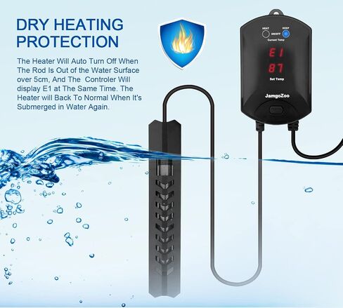 200W Quartz Aquarium Heater for Fresh & Salt Water, Submersible Fish Heater with External LED Display Temperature Controller, Suitable 20-40 Gallon Water in Saudi Arabia