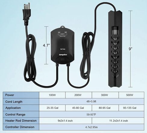 200W Quartz Aquarium Heater for Fresh & Salt Water, Submersible Fish Heater with External LED Display Temperature Controller, Suitable 20-40 Gallon Water in Saudi Arabia