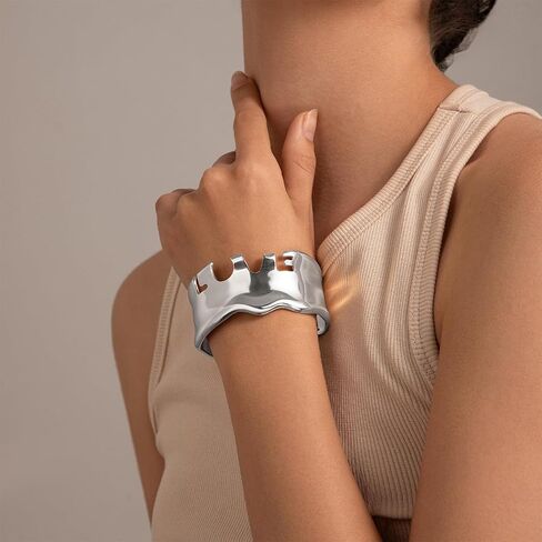 Chunky Gold Bangles for Women Bangle Bracelets Chunky Bangles Bracelets Non Tarnish Gold/Silver Bracelet for Women Trendy Jewelry Gifts in Saudi Arabia