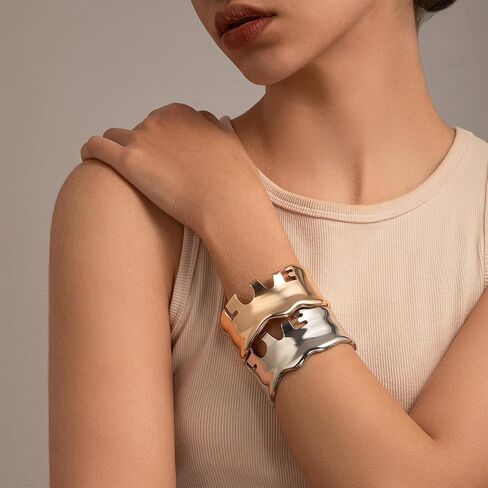 Chunky Gold Bangles for Women Bangle Bracelets Chunky Bangles Bracelets Non Tarnish Gold/Silver Bracelet for Women Trendy Jewelry Gifts in Saudi Arabia
