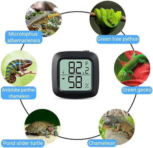 Lizard Tank Thermometer and Humidity Black 2 Pack, Aggforbl LCD Digital Thermometer Hygrometer for Reptile Tank, Ball Python Tank Bearded Dragon Accessories for Habitat in Saudi Arabia