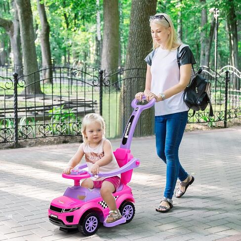 OLAKIDS 4 in 1 Ride on Push Car, Toddlers Stroller Sliding Walking Toy with Horn, Music, Lights, Removable Guardrails and Handle, Underneath Storage, Baby Foot-to-Floor Walker for Boys Girls (Navy) in Kuwait