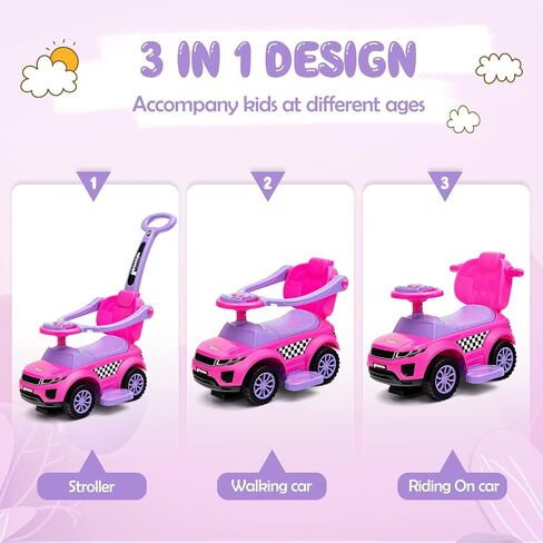 OLAKIDS 4 in 1 Ride on Push Car, Toddlers Stroller Sliding Walking Toy with Horn, Music, Lights, Removable Guardrails and Handle, Underneath Storage, Baby Foot-to-Floor Walker for Boys Girls (Navy) in Kuwait