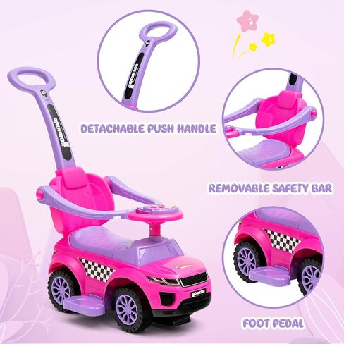 OLAKIDS 4 in 1 Ride on Push Car, Toddlers Stroller Sliding Walking Toy with Horn, Music, Lights, Removable Guardrails and Handle, Underneath Storage, Baby Foot-to-Floor Walker for Boys Girls (Navy) in Kuwait