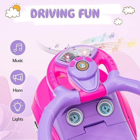 OLAKIDS 4 in 1 Ride on Push Car, Toddlers Stroller Sliding Walking Toy with Horn, Music, Lights, Removable Guardrails and Handle, Underneath Storage, Baby Foot-to-Floor Walker for Boys Girls (Navy) in Kuwait