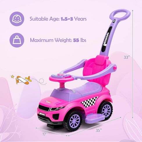 OLAKIDS 4 in 1 Ride on Push Car, Toddlers Stroller Sliding Walking Toy with Horn, Music, Lights, Removable Guardrails and Handle, Underneath Storage, Baby Foot-to-Floor Walker for Boys Girls (Navy) in Kuwait