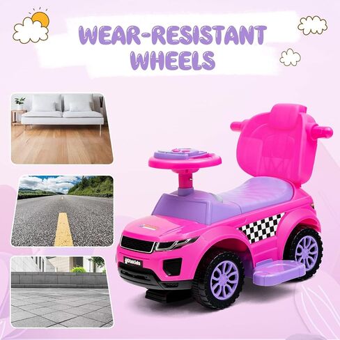 OLAKIDS 4 في 1 ركوب على سيارة دفع، عربة أطفال صغيرة تمشي مع قرن، موسيقى، أضواء، حواجز حماية قابلة للإزالة ومقبض، تخزين أسفل، مشاية أطفال من القدم إلى الأرض للأولاد والبنات (وردي) in Kuwait