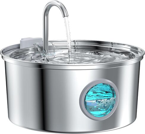 Cat Water Fountain Stainless Steel - Dog Automatic Waterer Bowl - Auto Pet Dispenser - Small Pets Drinking Waterer Indoor - Auto Dish Animal Fountains - 108oz/3.2L Metal Self Kitty Watering Supplies in Saudi Arabia