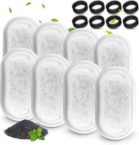Cat Water Fountain Filters, Compatible with Stainless Steel Pet Fountain 8 Filters with 8 Sponges Replacement Filters for Cat Fountain (8 Filters& 8 Sponges) in Saudi Arabia