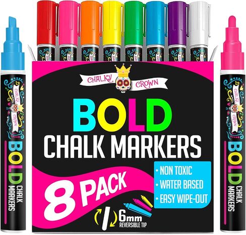 CHALKY CROWN Liquid Chalk Markers - Bold Chalkboard Markers - 8 Pack, 6mm in Kuwait