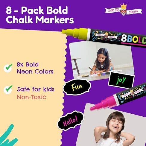 CHALKY CROWN Liquid Chalk Markers - Bold Chalkboard Markers - 8 Pack, 6mm in Kuwait
