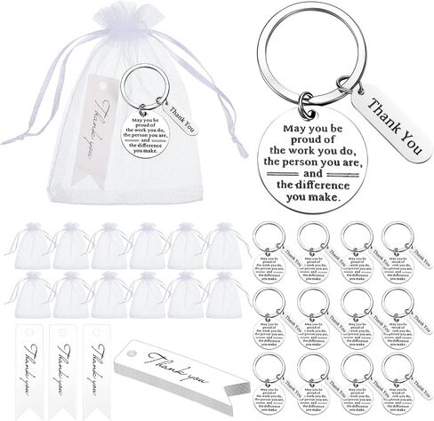 Yinkin 36 Pcs Employee Appreciation Gifts Bulk for Coworkers Keychains Organza Bags with Cards for Social Worker Staff Gifts(Silver) in Kuwait
