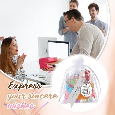 Yinkin 36 Pcs Employee Appreciation Gifts Bulk for Coworkers Keychains Organza Bags with Cards for Social Worker Staff Gifts(Silver) in Kuwait
