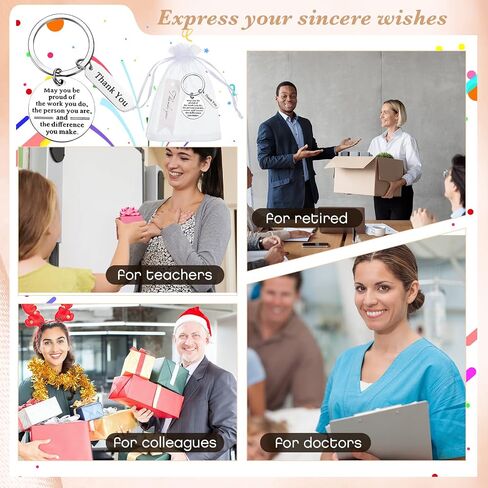 Yinkin 36 Pcs Employee Appreciation Gifts Bulk for Coworkers Keychains Organza Bags with Cards for Social Worker Staff Gifts(Silver) in Kuwait