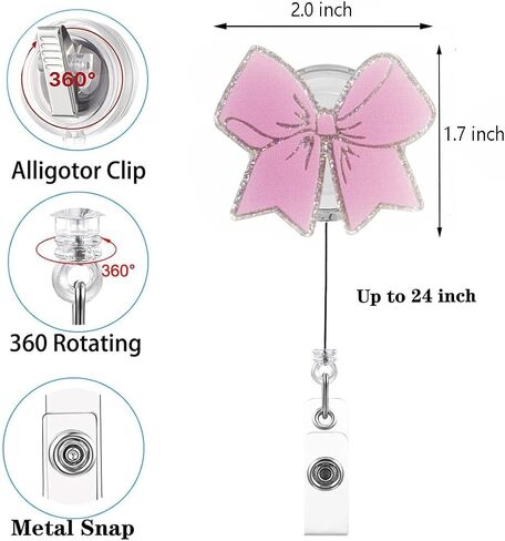 Pink Bow Badge Reel for ID Card Badge,Retractable Badge Holder Alligator Clip Accessories for Nurse,Medical Worker,Nursing Student,Teacher in Saudi Arabia