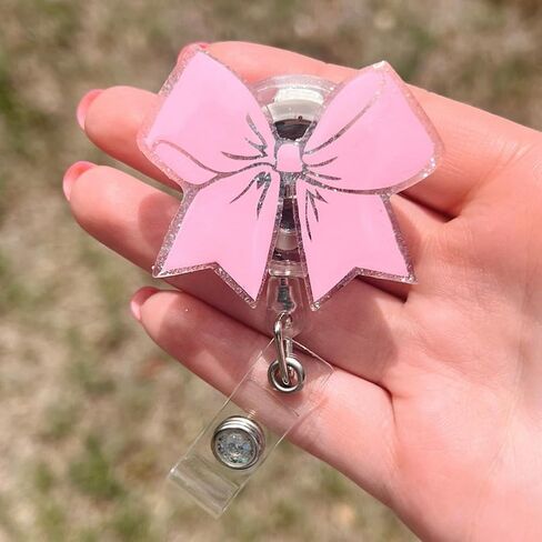 Pink Bow Badge Reel for ID Card Badge,Retractable Badge Holder Alligator Clip Accessories for Nurse,Medical Worker,Nursing Student,Teacher in Saudi Arabia