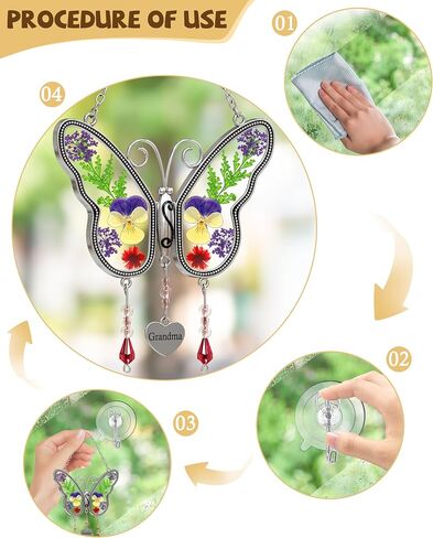 Butterfly Suncatcher Grandma Glass Sun Catcher, Pressed Real Flower Wings in Glass, Butterfly Suncatchers Grandma's Birthday Gift Ornament for Windows with Metal Heart Charm in Saudi Arabia