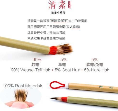 Chinese Brush, Chinese Calligraphy Brush for Small Regular Script 1.5-3cm, Weasel Hair calligraphy Brush for Chinese & Japanese Kanji, Small 2pcs Set (QingSu S 2/PK) in Kuwait