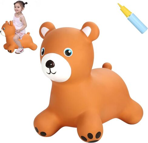 INPANY Teddy Bear Bouncy Horse Hopper Toys, Toddlers Bouncing Animal, Inflatable Hopping Buddies, Kid Ride on Rubber Bouncer, Outdoor Indoor Baby Cute Birthday Gifts for 2 3 4 Year Old Girls Boys in Saudi Arabia