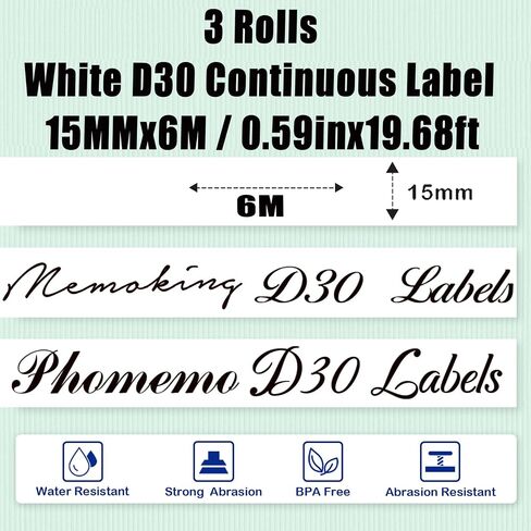 D30 Label Maker Tape Continuous - 3 Rolls White Continuous D30 Label Paper Roll - Memoking D30 Labels Refills Compatible with Phomemo Zodzi D30 Label Maker Tape Continuous - 15MM x 6M / 0.59inx19.68ft in Saudi Arabia