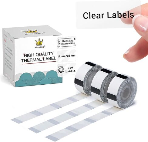 D30 Clear Label - D30 Transparent Thermal Label Tape 14mmx40mm(0.55" x 1.57") Compatible with Phomemo/Memoking D30 Printer Adhesive Clear Label Paper, for Labeling Cosmetics, Storage, Stationary in Kuwait