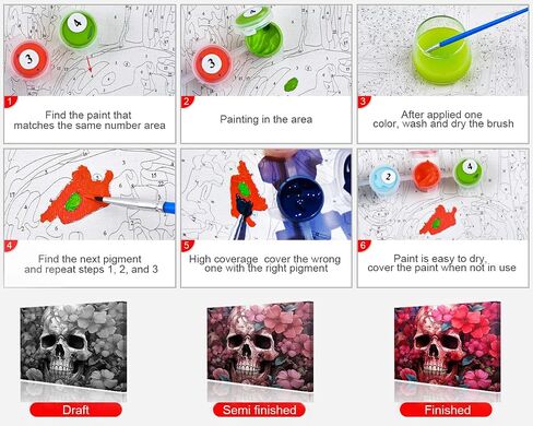 DIY Paint by Number for Adult, Skull Paint by Numbers, Flowers Adult Paint by Numbers Kits on Canvas, 16X20 Inch Skull Paint by Numbers for Adults Beginners in Saudi Arabia