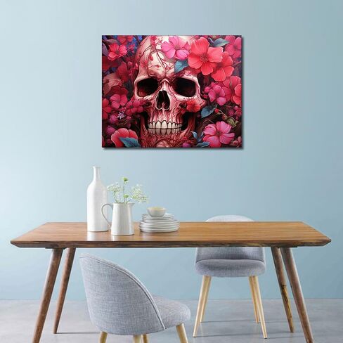 DIY Paint by Number for Adult, Skull Paint by Numbers, Flowers Adult Paint by Numbers Kits on Canvas, 16X20 Inch Skull Paint by Numbers for Adults Beginners in Saudi Arabia