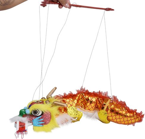 Mandala Crafts Hand String Puppet with Rod, Chinese Marionette Dragon Toy (Red) in Saudi Arabia
